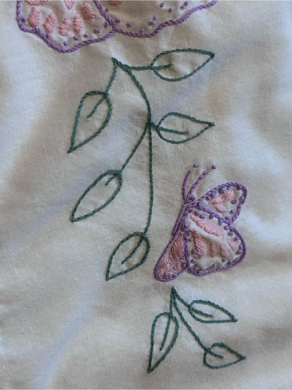 Vintage White Pillowcase Pair with Pink Butterfly Embroidery - Picture 4 of 6